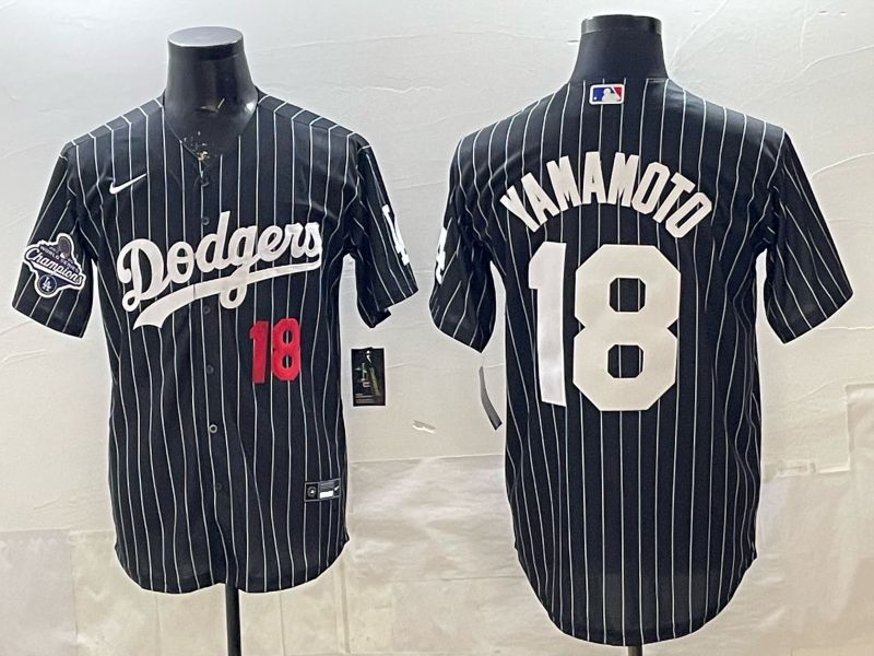 Men 2026 Nike Los Angeles Dodgers #18 Yamamoto Black stripe Game MLB Jersey 012->los angeles dodgers->MLB Jersey
